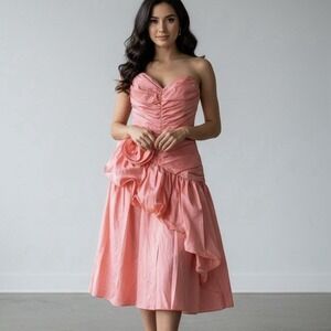 VTG 80s Prom Dress Satin Zum Zum Vintage 9/10 Modern 4/6 Peach Pink Orange